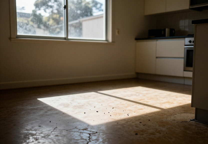 Rodent droppings in a Greystanes storage area before treatment
